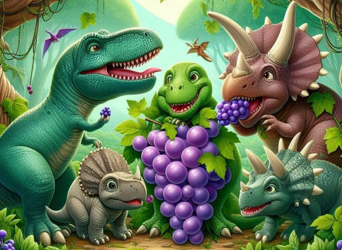 dinossauros comendo uva